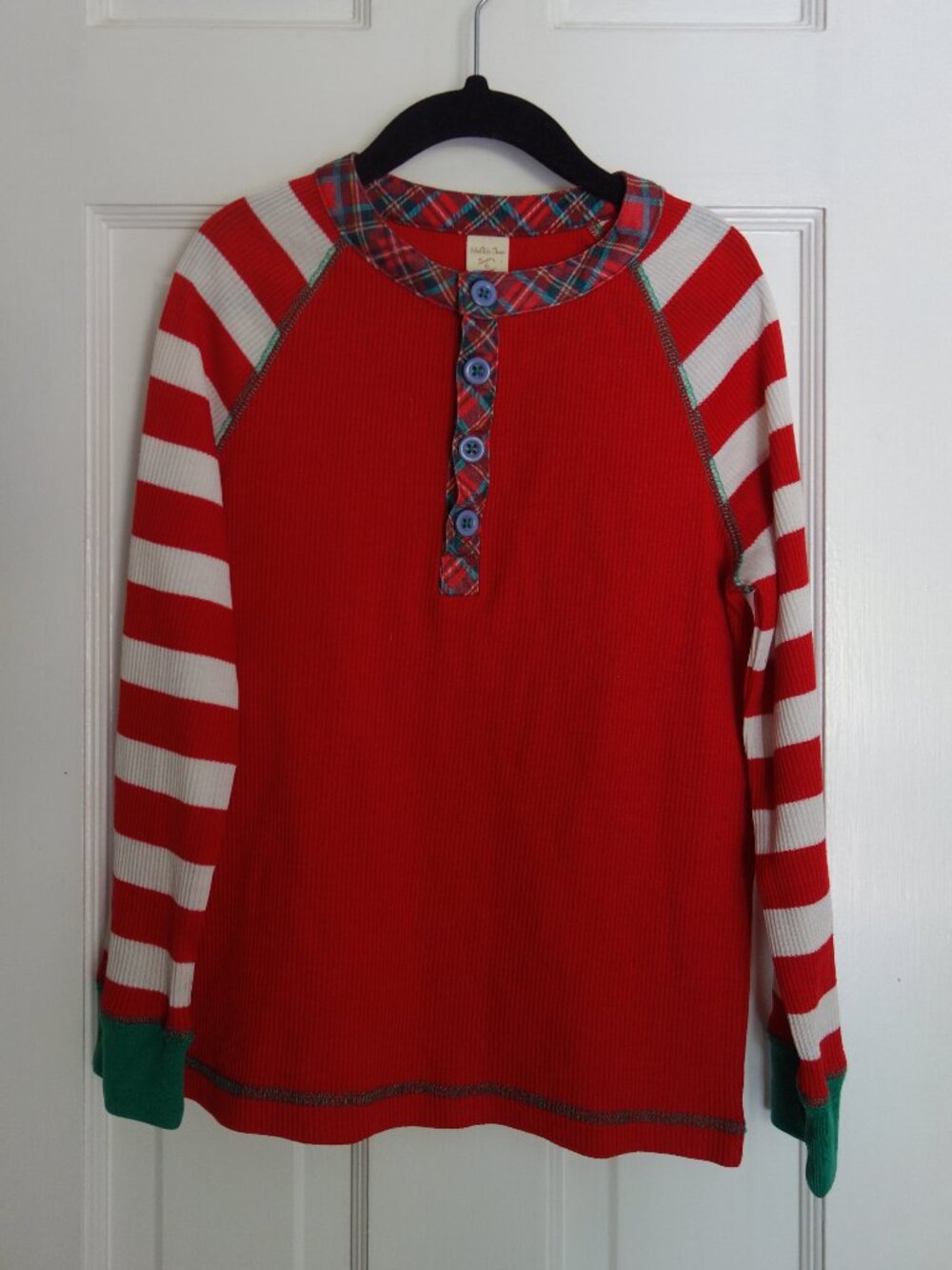 MATILDA JANE Red Striped Plaid Holiday Henley Thermal PJ Top – Girls 6